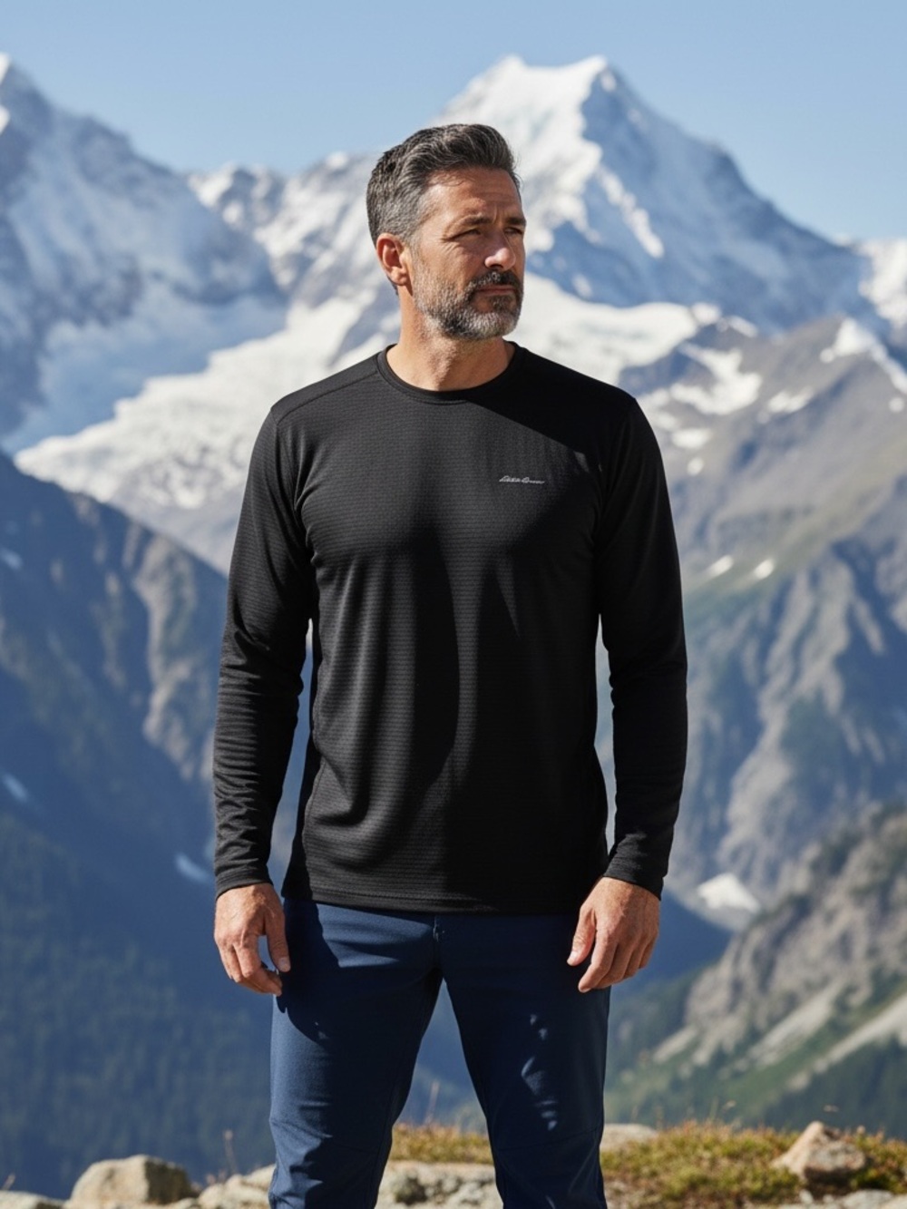 Eddie Bauer Men’s XL Base Layer Gorpcore Black Long Sleeve Performance Shirt Tee